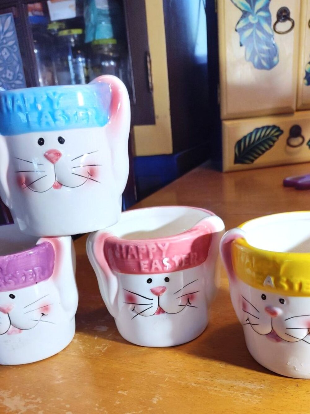 Cute Y2K Ceramic Rabbit Cups / Planters – Set of 4 SHIPS FREE